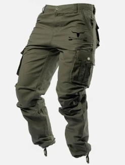 Men's Cargo Pants Cargo Trousers Work Pants Multi Pocket Graphic Cow Outdoor Full Length Outdoor Sports Outdoor Casual Classic Western Cowboy Yellow Army Green Micro-elastic