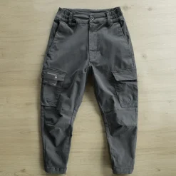 Men's Cargo Pants Cargo Trousers Buttons Elastic Waist Multi Pocket Plain Comfort Wearable Casual Daily Holiday Sports Fashion Black Khaki