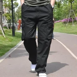 Men's Cargo Pants Cargo Trousers Baggy Pants Flap Pocket Plain Breathable Outdoor Daily Big and Tall Black Green