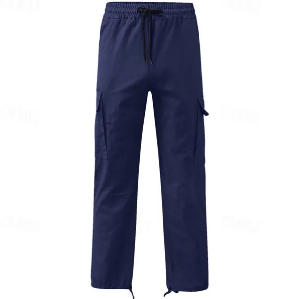 Men's Cargo Pants Cargo Trousers Drawstring Elastic Waist Multi Pocket Plain Wearable Outdoor Daily Camping & Hiking Fashion Classic Lake blue Black