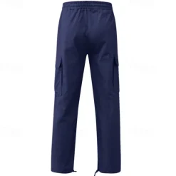 Men's Cargo Pants Cargo Trousers Drawstring Elastic Waist Multi Pocket Plain Wearable Outdoor Daily Camping & Hiking Fashion Classic Lake blue Black