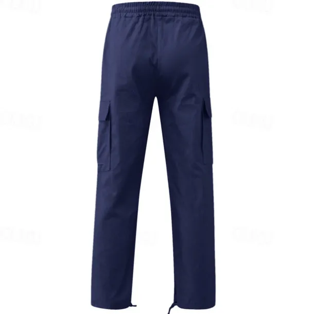 Men's Cargo Pants Cargo Trousers Drawstring Elastic Waist Multi Pocket Plain Wearable Outdoor Daily Camping & Hiking Fashion Classic Lake blue Black