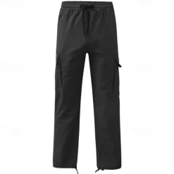 Men's Cargo Pants Cargo Trousers Drawstring Elastic Waist Multi Pocket Plain Wearable Outdoor Daily Camping & Hiking Fashion Classic Lake blue Black