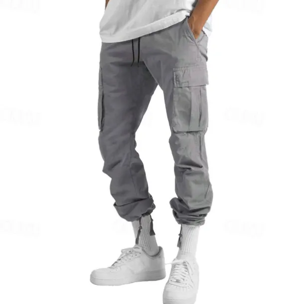 Men's Cargo Pants Cargo Trousers Drawstring Elastic Waist Multi Pocket Plain Wearable Outdoor Daily Camping & Hiking Fashion Classic Lake blue Black