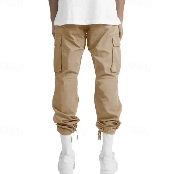 Men's Cargo Pants Cargo Trousers Drawstring Elastic Waist Multi Pocket Plain Wearable Outdoor Daily Camping & Hiking Fashion Classic Lake blue Black