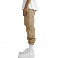 Men's Cargo Pants Cargo Trousers Drawstring Elastic Waist Multi Pocket Plain Wearable Outdoor Daily Camping & Hiking Fashion Classic Lake blue Black