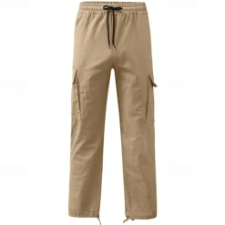 Men's Cargo Pants Cargo Trousers Drawstring Elastic Waist Multi Pocket Plain Wearable Outdoor Daily Camping & Hiking Fashion Classic Lake blue Black