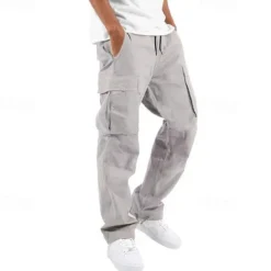 Men's Cargo Pants Cargo Trousers Drawstring Elastic Waist Multi Pocket Plain Wearable Outdoor Daily Camping & Hiking Fashion Classic Lake blue Black