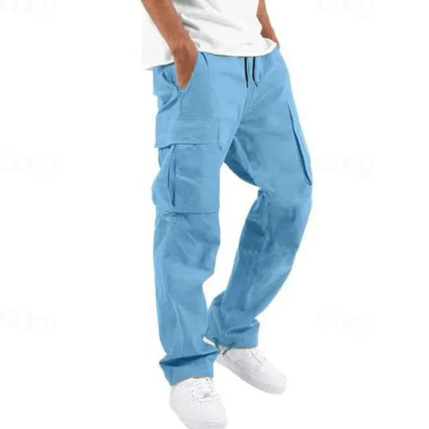 Men's Cargo Pants Cargo Trousers Drawstring Elastic Waist Multi Pocket Plain Wearable Outdoor Daily Camping & Hiking Fashion Classic Lake blue Black