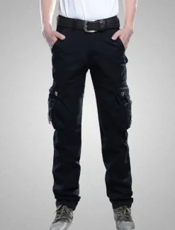 Men's Cargo Pants Cargo Trousers Trousers Work Pants Multi Pocket Solid Color Plaid Comfort Breathable Full Length Formal Business Cotton 100% Cotton Casual Slim ArmyGreen Black Stretchy