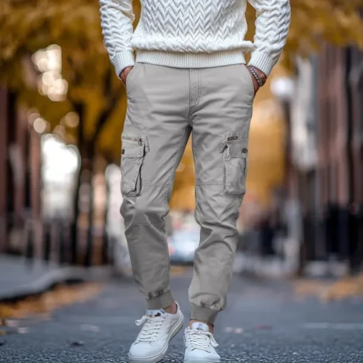 Men's Cargo Pants Cargo Trousers Trousers Drawstring Elastic Waist Multi Pocket Plain Breathable Outdoor Full Length Casual Daily Casual Tactical ArmyGreen Black Micro-elastic