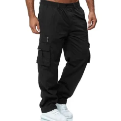 Men's Cargo Pants Cargo Trousers Work Pants Elastic Waist Multi Pocket Straight Leg Plain Work Simple Casual Navy ArmyGreen