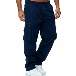 Men's Cargo Pants Cargo Trousers Work Pants Elastic Waist Multi Pocket Straight Leg Plain Work Simple Casual Navy ArmyGreen