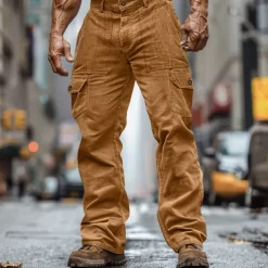 Men's Cargo Pants Corduroy Pants Trousers Casual Pants Pocket Elastic Waist Multi Pocket Plain Comfort Soft Full Length Outdoor Daily Going out Fashion Streetwear Black Brown Micro-elastic