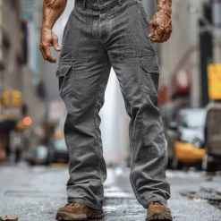 Men's Cargo Pants Corduroy Pants Trousers Casual Pants Pocket Elastic Waist Multi Pocket Plain Comfort Soft Full Length Outdoor Daily Going out Fashion Streetwear Black Brown Micro-elastic