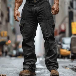 Men's Cargo Pants Corduroy Pants Trousers Casual Pants Pocket Elastic Waist Multi Pocket Plain Comfort Soft Full Length Outdoor Daily Going out Fashion Streetwear Black Brown Micro-elastic