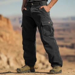 Men's Cargo Pants Corduroy Pants Trousers Baggy Pants Casual Pants Elastic Waist Multi Pocket Straight Leg Plain Comfort Soft Full Length Outdoor Casual Daily Fashion Streetwear Black Blue