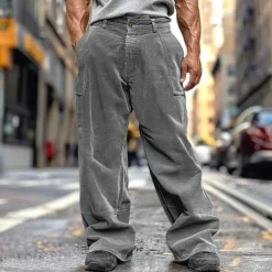 Men's Cargo Pants Corduroy Pants Trousers Baggy Pants Casual Pants Pocket Elastic Waist Straight Leg Plain Comfort Soft Full Length Outdoor Daily Going out Fashion Streetwear Army Green Brown