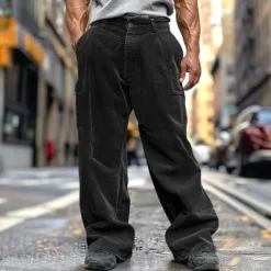 Men's Cargo Pants Corduroy Pants Trousers Baggy Pants Casual Pants Pocket Elastic Waist Straight Leg Plain Comfort Soft Full Length Outdoor Daily Going out Fashion Streetwear Army Green Brown