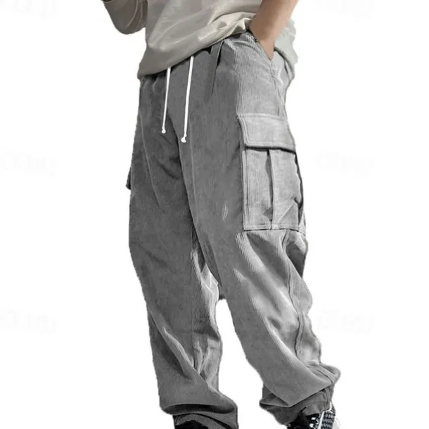Men's Cargo Pants Corduroy Pants Trousers Straight Leg Sweatpants Elastic Waist Drawstring Multi Pocket Plain Wearable Outdoor Daily Camping & Hiking Fashion Classic Black Army Green
