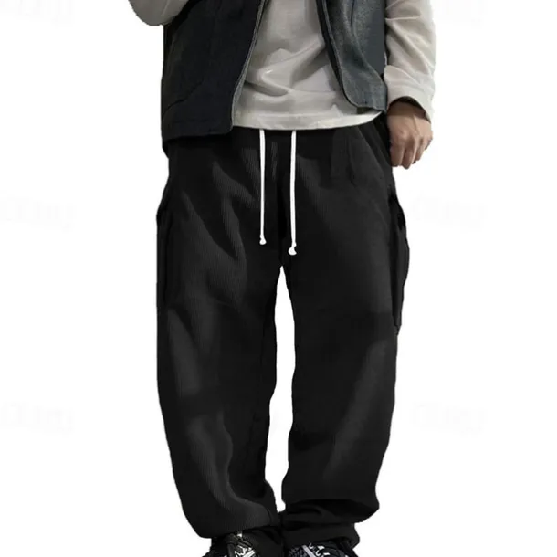Men's Cargo Pants Corduroy Pants Trousers Straight Leg Sweatpants Elastic Waist Drawstring Multi Pocket Plain Wearable Outdoor Daily Camping & Hiking Fashion Classic Black Army Green