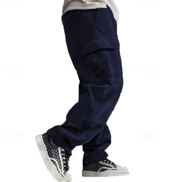 Men's Cargo Pants Corduroy Pants Trousers Straight Leg Sweatpants Elastic Waist Drawstring Multi Pocket Plain Wearable Outdoor Daily Camping & Hiking Fashion Classic Black Army Green