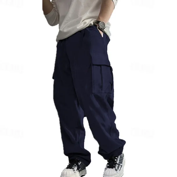 Men's Cargo Pants Corduroy Pants Trousers Straight Leg Sweatpants Elastic Waist Drawstring Multi Pocket Plain Wearable Outdoor Daily Camping & Hiking Fashion Classic Black Army Green