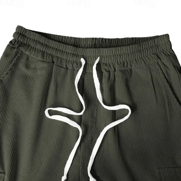 Men's Cargo Pants Corduroy Pants Trousers Straight Leg Sweatpants Elastic Waist Drawstring Multi Pocket Plain Wearable Outdoor Daily Camping & Hiking Fashion Classic Black Army Green