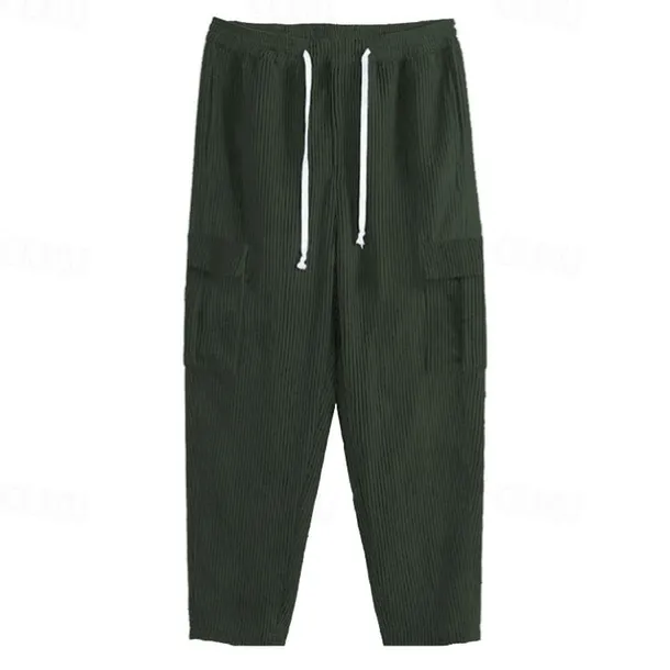 Men's Cargo Pants Corduroy Pants Trousers Straight Leg Sweatpants Elastic Waist Drawstring Multi Pocket Plain Wearable Outdoor Daily Camping & Hiking Fashion Classic Black Army Green