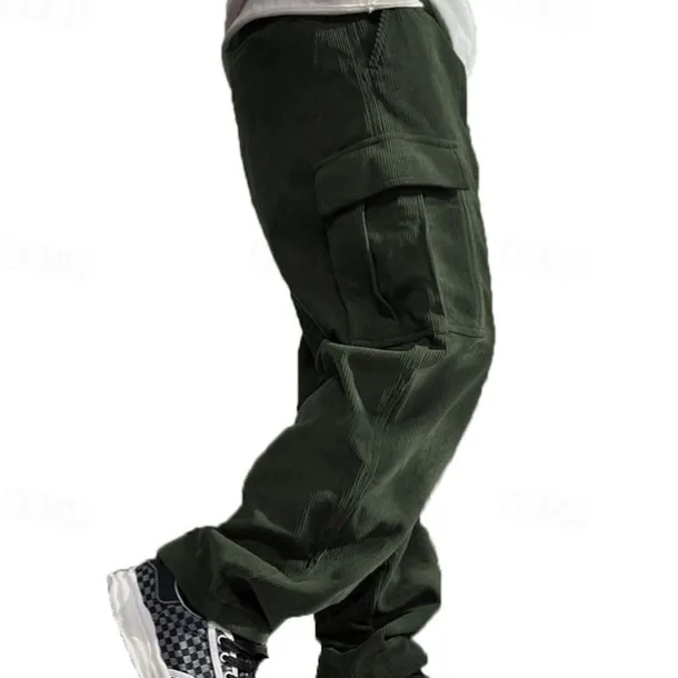 Men's Cargo Pants Corduroy Pants Trousers Straight Leg Sweatpants Elastic Waist Drawstring Multi Pocket Plain Wearable Outdoor Daily Camping & Hiking Fashion Classic Black Army Green