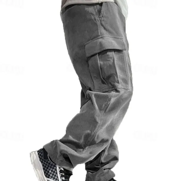 Men's Cargo Pants Corduroy Pants Trousers Straight Leg Sweatpants Elastic Waist Drawstring Multi Pocket Plain Wearable Outdoor Daily Camping & Hiking Fashion Classic Black Army Green