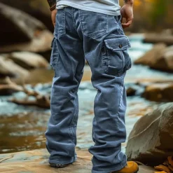 Men's Cargo Pants Corduroy Pants Trousers Baggy Pants Casual Pants Elastic Waist Multi Pocket Straight Leg Plain Comfort Soft Full Length Outdoor Casual Daily Fashion Streetwear Black Blue