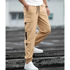 Men's Cargo Pants Joggers Cargo Joggers Trousers Drawstring Elastic Waist Multi Pocket Plain Wearable Outdoor Daily Camping & Hiking Fashion Classic Black Blue