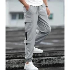 Men's Cargo Pants Joggers Cargo Joggers Trousers Drawstring Elastic Waist Multi Pocket Plain Wearable Outdoor Daily Camping & Hiking Fashion Classic Black Blue