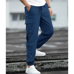 Men's Cargo Pants Joggers Cargo Joggers Trousers Drawstring Elastic Waist Multi Pocket Plain Wearable Outdoor Daily Camping & Hiking Fashion Classic Black Blue