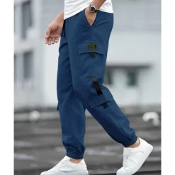 Men's Cargo Pants Joggers Cargo Joggers Trousers Drawstring Elastic Waist Multi Pocket Plain Wearable Outdoor Daily Camping & Hiking Fashion Classic Black Blue