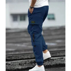 Men's Cargo Pants Joggers Cargo Joggers Trousers Drawstring Elastic Waist Multi Pocket Plain Wearable Outdoor Daily Camping & Hiking Fashion Classic Black Blue