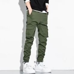 Men's Cargo Pants Joggers Trousers Drawstring Elastic Waist Multi Pocket Plain Wearable Outdoor Daily Camping & Hiking Fashion Classic Black Army Green