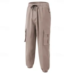 Men's Cargo Pants Joggers Trousers Casual Pants Drawstring Elastic Waist Multi Pocket Plain Comfort Soft Full Length Outdoor Daily Running Fashion Streetwear Black Green
