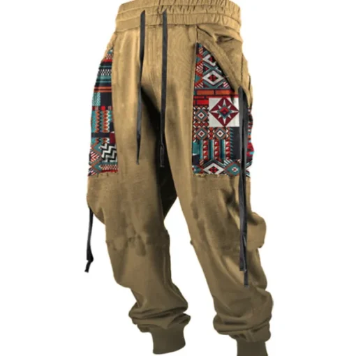 Men's Cargo Pants Sweatpants Joggers Trousers Drawstring Side Pockets Ribbon Graphic Geometric Comfort Breathable Casual Daily Streetwear Cotton Blend Sports Fashion Yellow Pink Micro-elastic