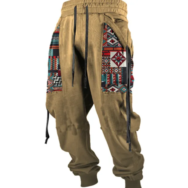 Men's Cargo Pants Sweatpants Joggers Trousers Drawstring Side Pockets Ribbon Graphic Geometric Comfort Breathable Casual Daily Streetwear Cotton Blend Sports Fashion Yellow Pink Micro-elastic