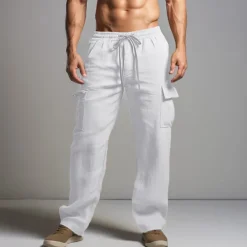 Men's Cargo Pants Trousers Summer Pants Beach Pants Drawstring Elastic Waist Multi Pocket Plain Comfort Breathable Outdoor Daily Going out Fashion Casual Black White