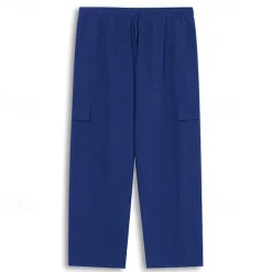 Men's Cargo Pants Trousers Summer Pants Beach Pants Drawstring Elastic Waist Multi Pocket Plain Comfort Breathable Outdoor Daily Going out Fashion Casual Black White