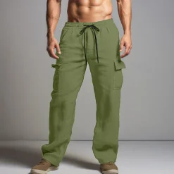 Men's Cargo Pants Trousers Summer Pants Beach Pants Drawstring Elastic Waist Multi Pocket Plain Comfort Breathable Outdoor Daily Going out Fashion Casual Black White