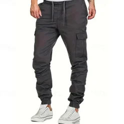 Men's Cargo Pants Trousers Drawstring Elastic Waist Multi Pocket Plain Wearable Outdoor Daily Camping & Hiking Fashion Classic Black Yellow