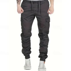 Men's Cargo Pants Trousers Drawstring Elastic Waist Multi Pocket Plain Wearable Outdoor Daily Camping & Hiking Fashion Classic Black Yellow