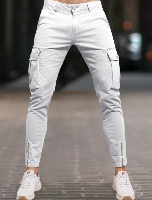 Men's Cargo Pants Trousers Chinos Summer Pants Casual Pants Zipper Plain Comfort Breathable Full Length Casual Daily Holiday Fashion Basic Black White Micro-elastic