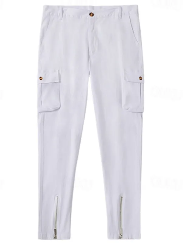 Men's Cargo Pants Trousers Chinos Summer Pants Casual Pants Zipper Plain Comfort Breathable Full Length Casual Daily Holiday Fashion Basic Black White Micro-elastic