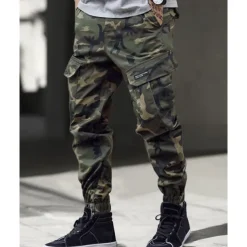 Men's Cargo Pants Trousers Camo Pants Elastic Waist Drawstring Multi Pocket Camouflage Wearable Outdoor Daily Camping & Hiking Fashion Classic Blue Green