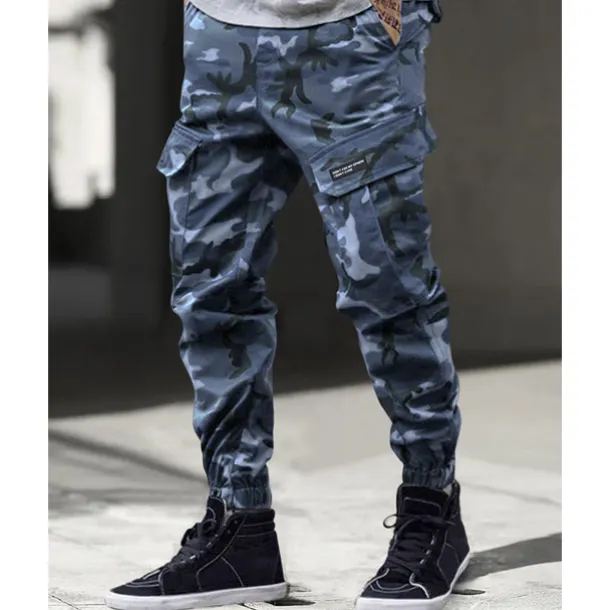 Men's Cargo Pants Trousers Camo Pants Elastic Waist Drawstring Multi Pocket Camouflage Wearable Outdoor Daily Camping & Hiking Fashion Classic Blue Green